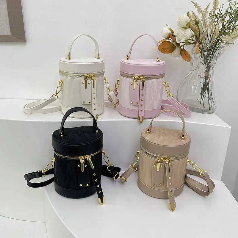1 fashionable cylindrical design handbag and cross body bucket bag PU leather casual shoulder bag Versatile lightweight and durableXJ250412