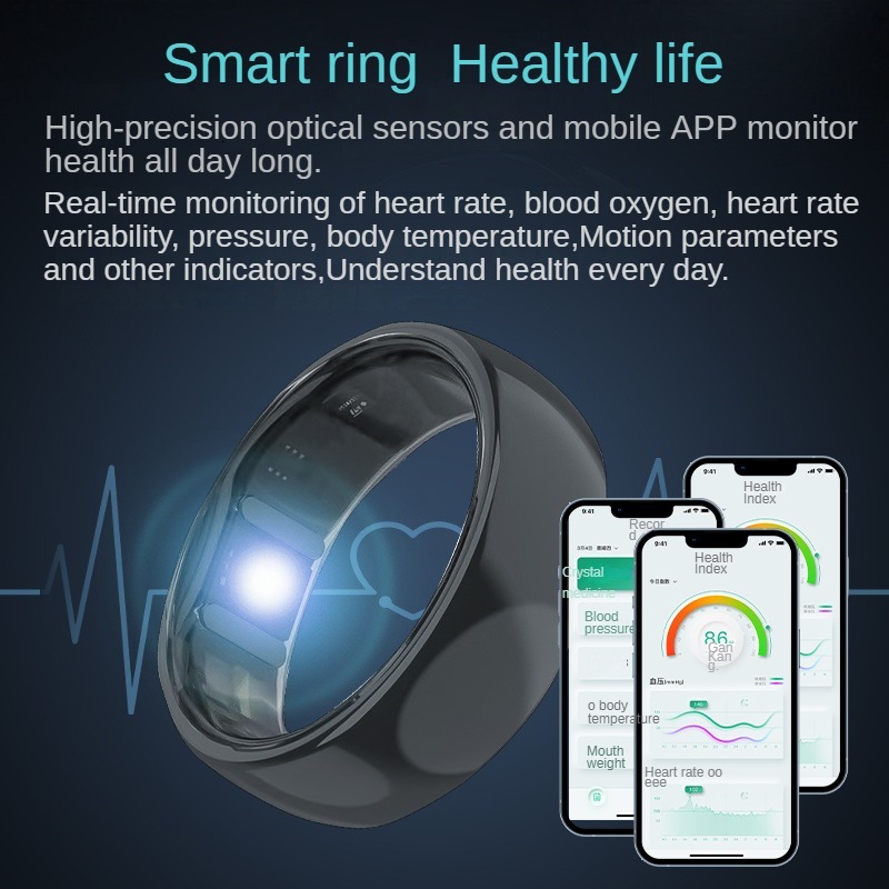 FL- Smart Ring Men Women IP68 Waterproof Heart Rate Blood Oxygen Sleep Health Monitor Sport Fitness Health Ring for Android IOS