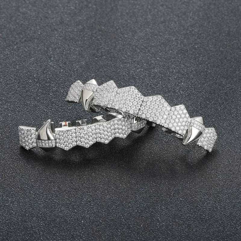 Hip Hop Full CZ Stones Teeth Grillz Hat Cube Zircon Ice Out Mini Paving Mens and Womens Jewelry Top and Bottom Charm Grill W250412