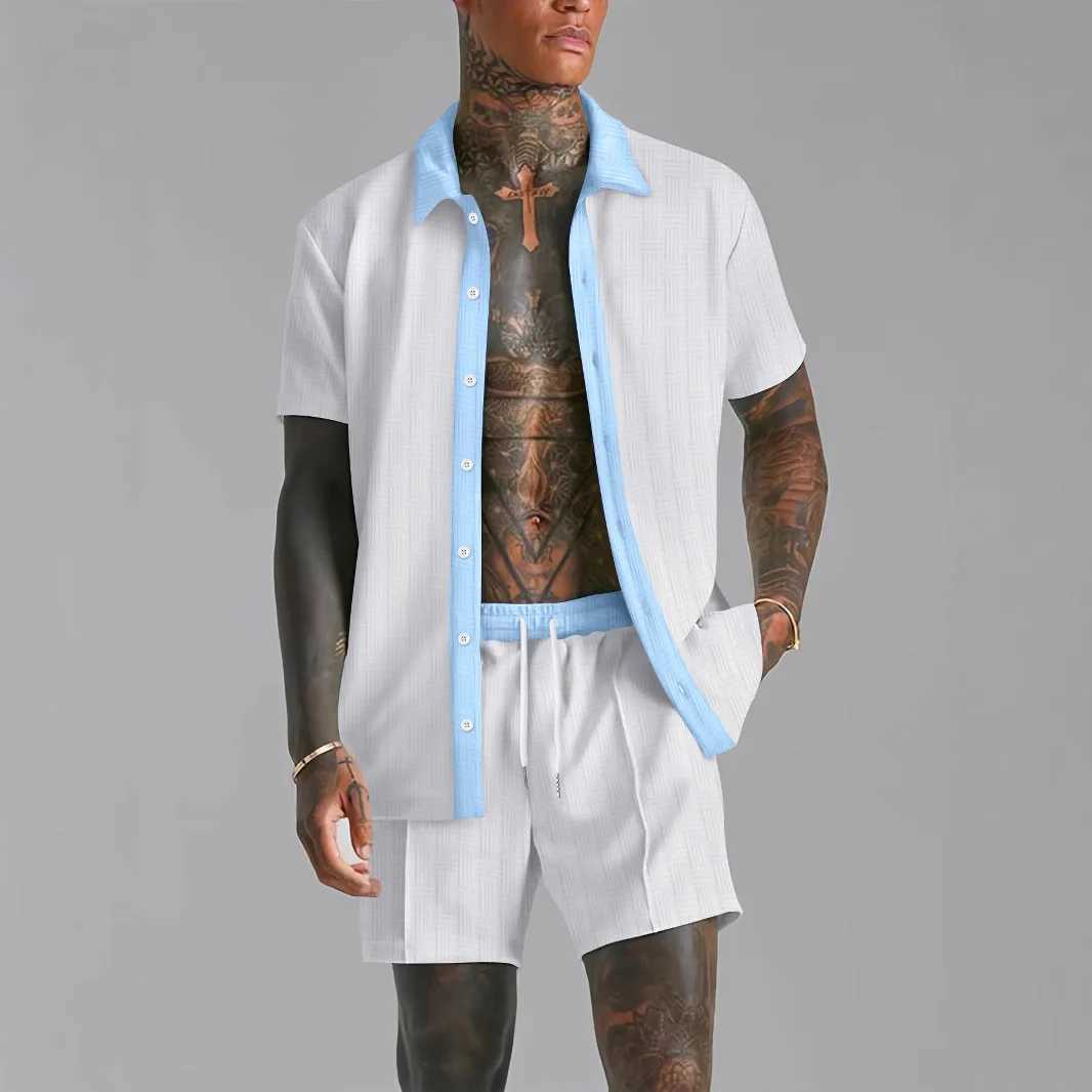 Handsome mens clothing 2025 new summer short sleeved shorts comfortable cardigan wool sweater two-piece casual outdoor mens clothingXJ250412