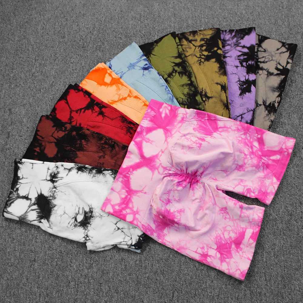Seamless tie dye push up yoga shorts suitable for women high waisted summer fitness running cycling sports gym shorts Y250412