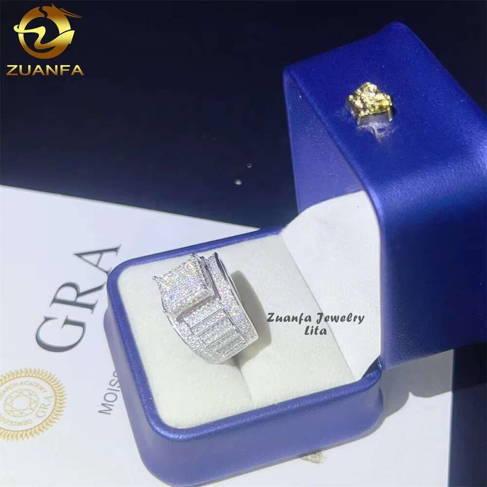 Hip Hop Fashion Iced Out Vvs Moissanite Engagement 925 Sterling Silver Men Diamond Ring