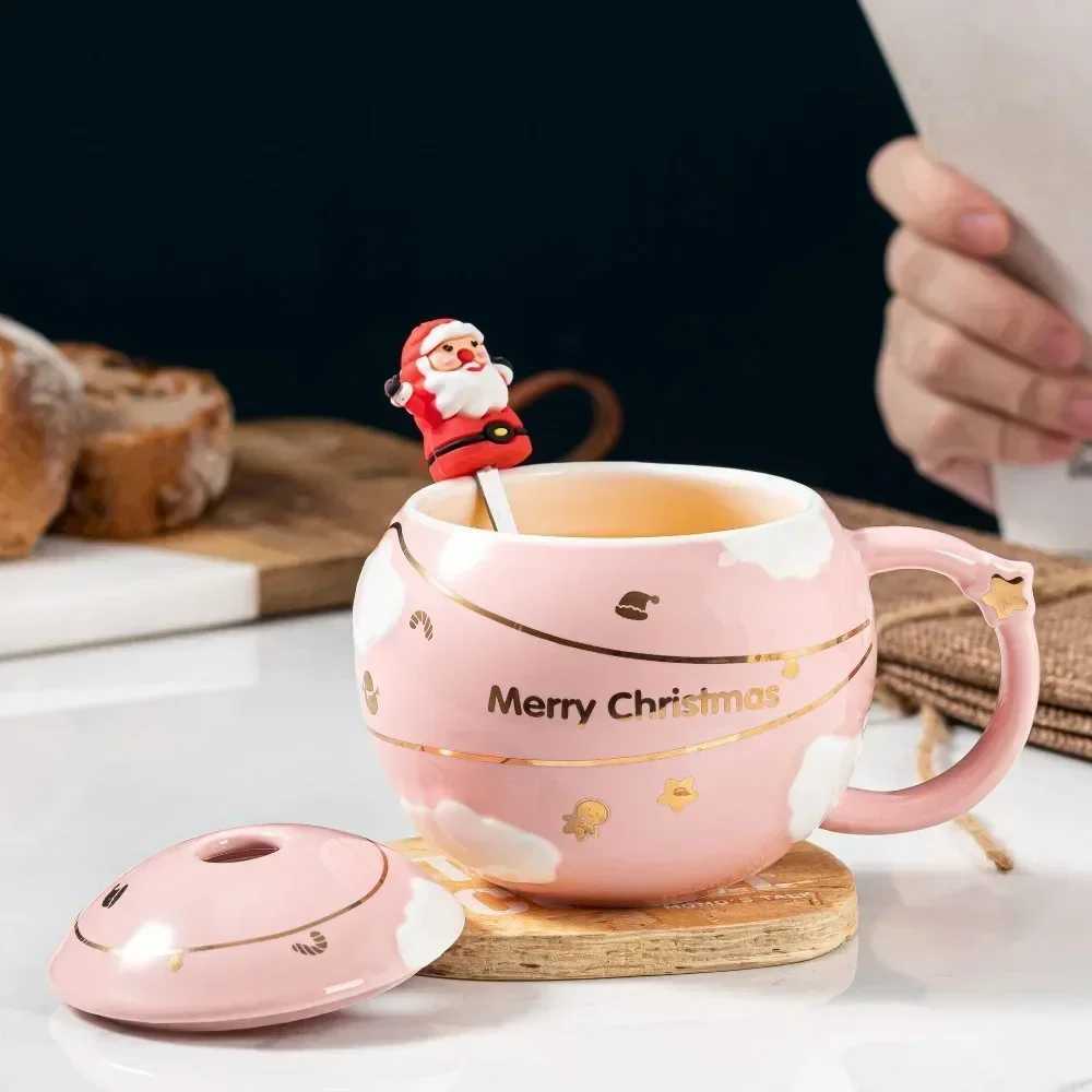 Christmas Ceramic Mug with Lid Coffee Milk Tea Breakfast Cartoon Christmas Birthday Gift Friend Family Creativ Home Office Drinking 400ml Y251112