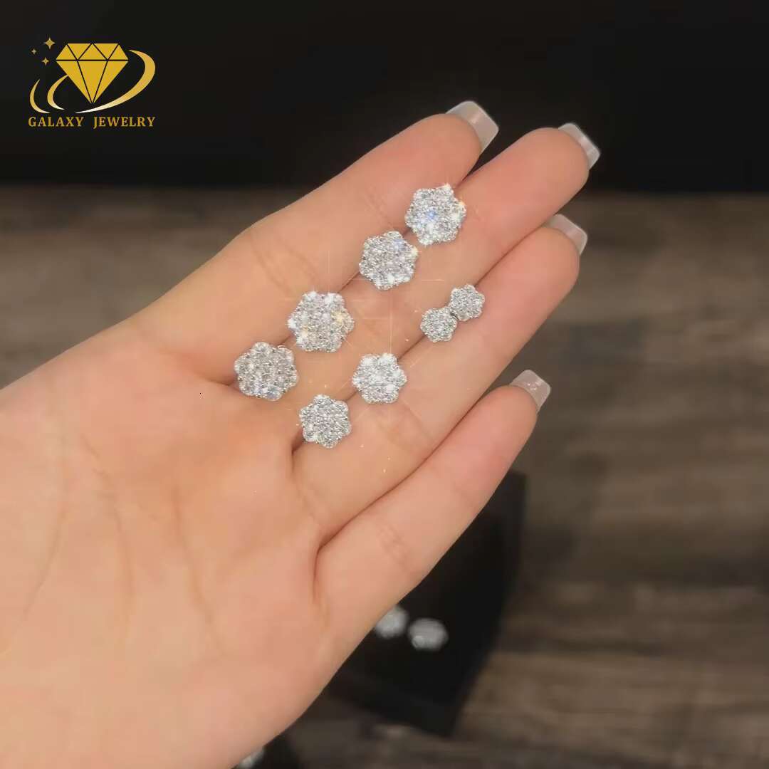 Hot Selling Fine Jewelry Earrings Pass Diamond Tester 925 Silver Flower Cluster Earrings Iced Out Vvs Moissanite Stud Earrings