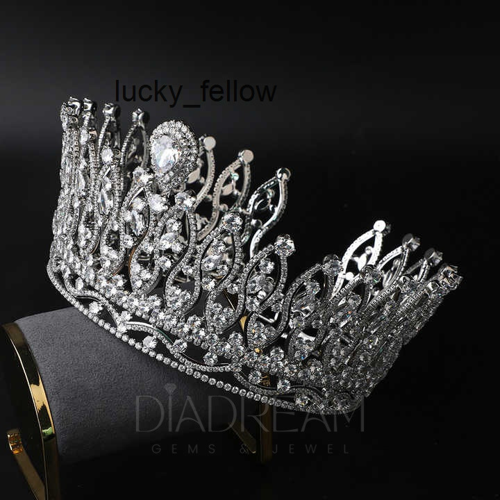 Luxury Full round Moissanite Crowns Platinum Gold Plated Wedding Hair Accessories Diamond Bridal Tiara for Weddings