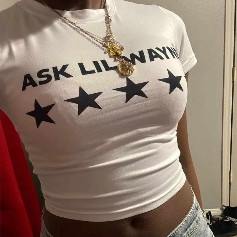 Y2K Sweet Women Multi-style Slim Crop Top Star Letter Print Casual Short Sleeve T-shirt Spicy Girl Sexy Fashion O Neck Baby Vest 250411
