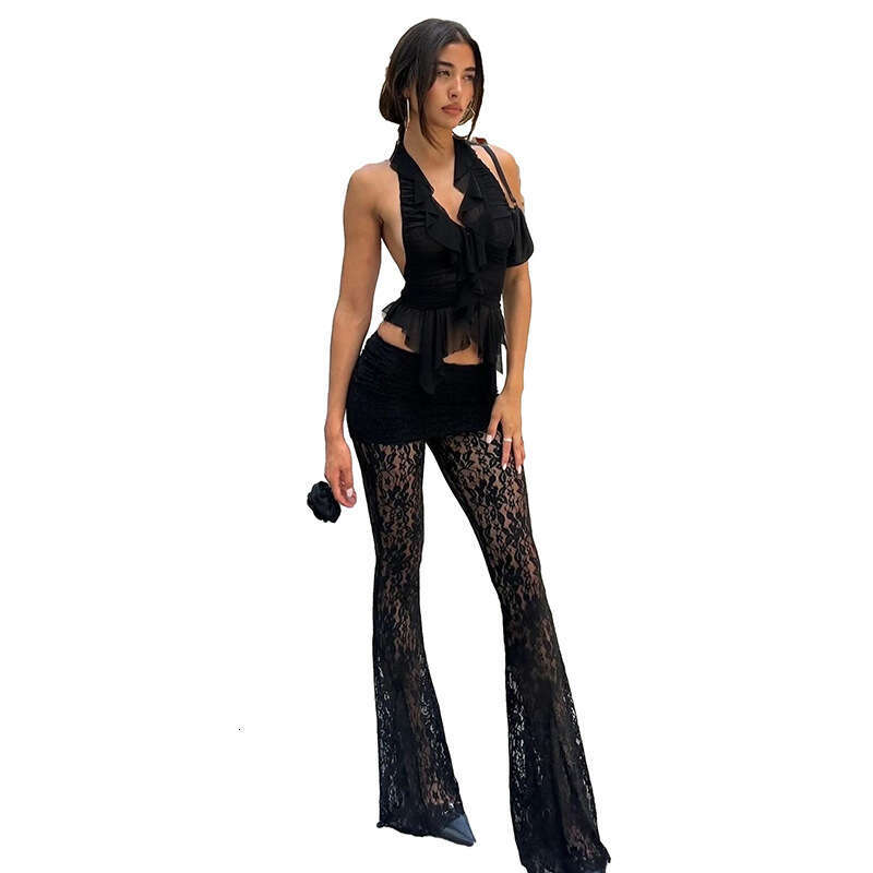 Women's Wear Wind Spring Women's Clothing New Product Pure Desire Sexy Perspective Lace Splicing Low Waist Micro Pull Pants