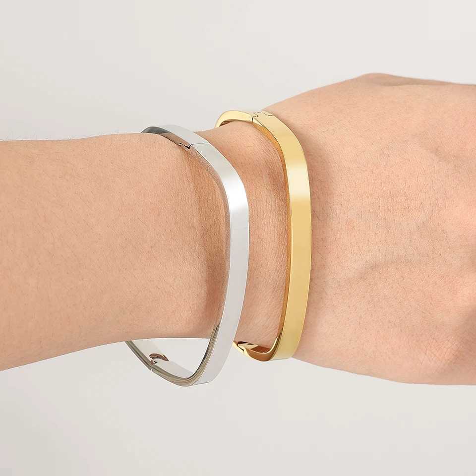 Fashion Square Ring No Inlay Polished Stainless Steel Bracelets Women Men Gold Silver Color Couple Bracelet Party Daily JewelryC250411