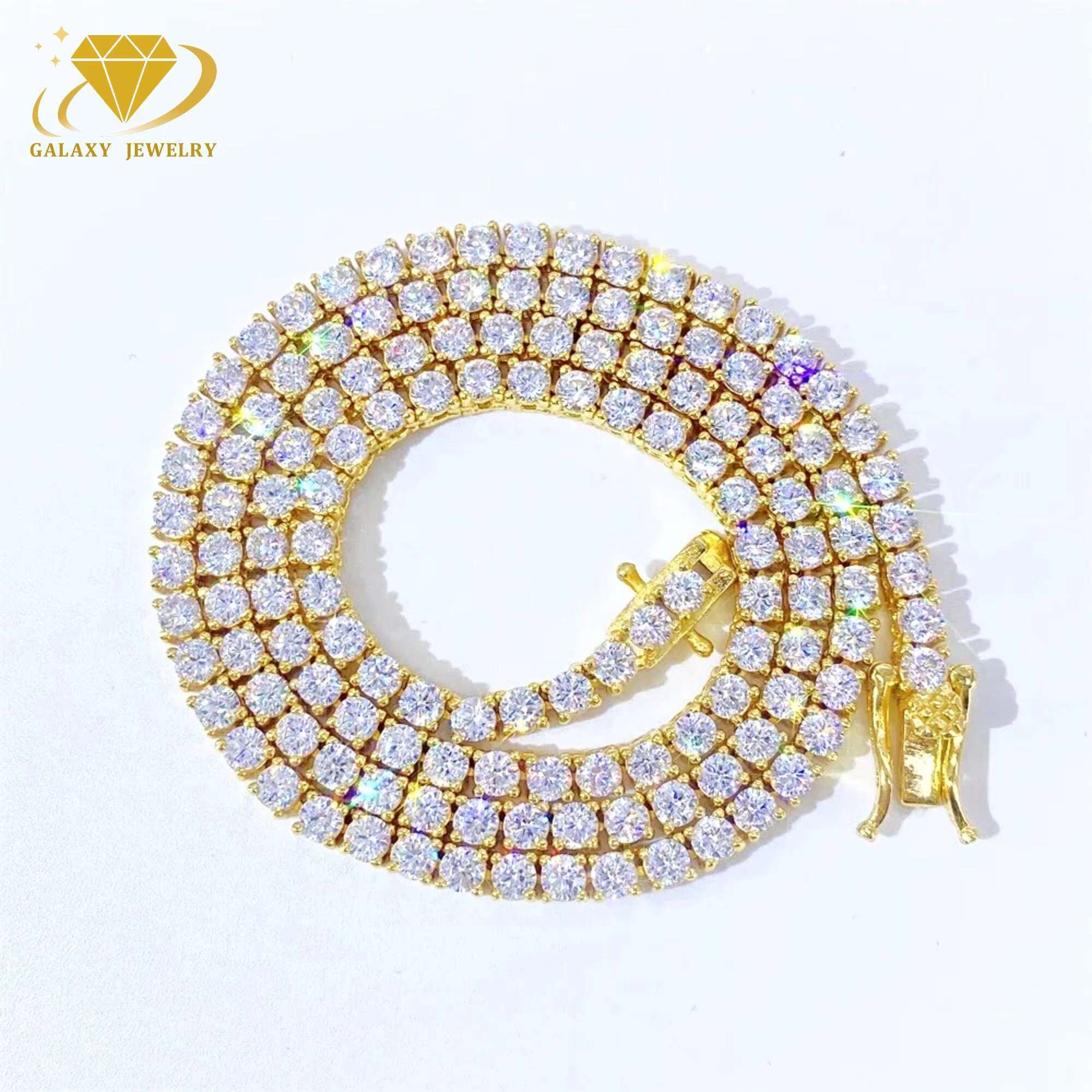 Hot Selling Tennis Chain 4mm 5mm 6mm Round Cut Moissanite Diamond S925 Iced Out 10k 14k 18k Gold Plated Tennis Bracelet Necklace