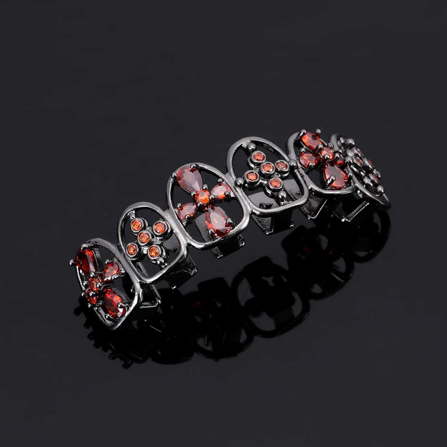 YONGX Gothic Y2K Red Zircon Cross Hollow Tooth Cap Bracket Black Hip Hop CZ Stone Tooth Grid Jewelry Halloween Tooth Grid W250412