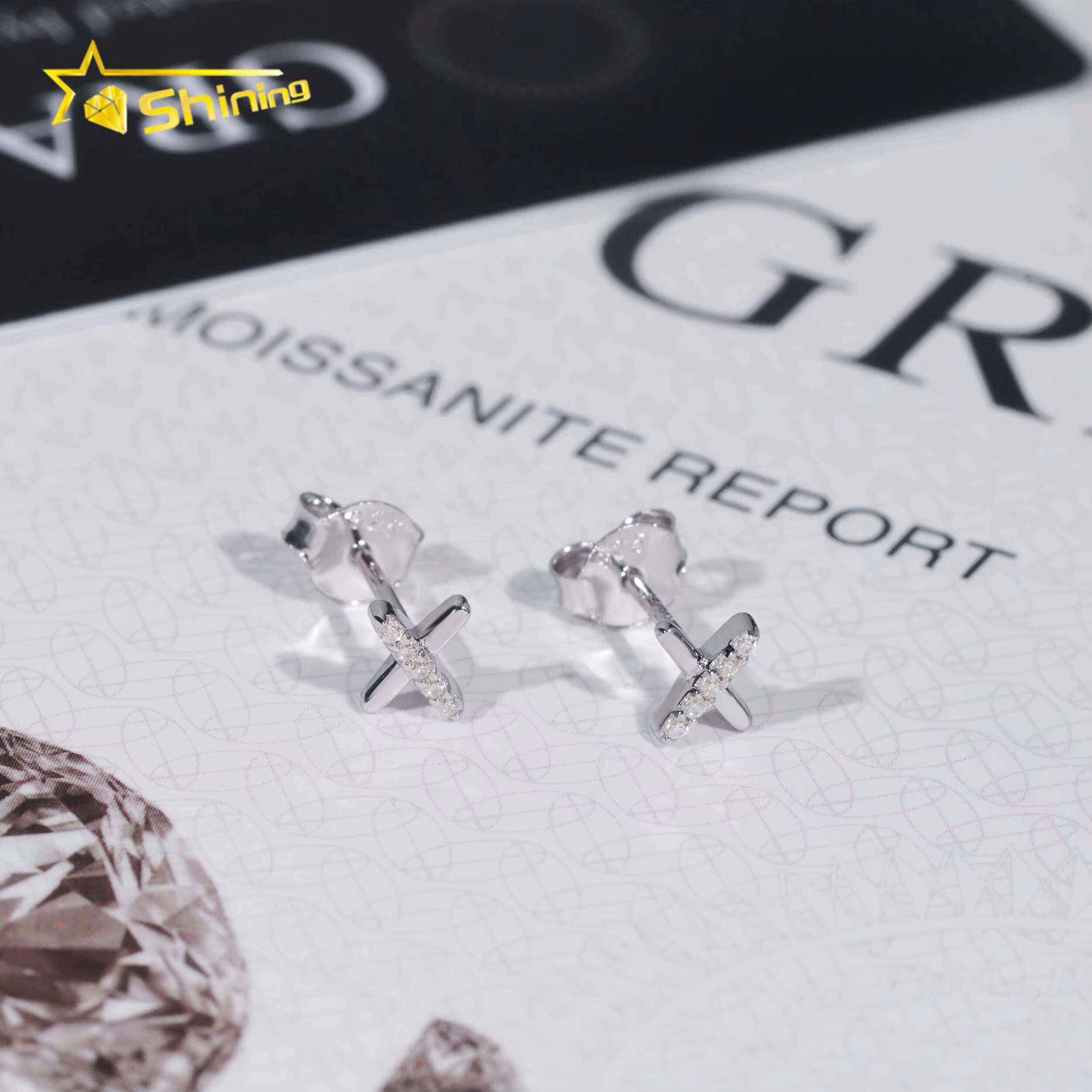 New Design Simple X Earring Iced Out Hip Hop Jewelry VVS Diamond Moissanite Gold Plated 925 Sterling Silver Stud Earrings