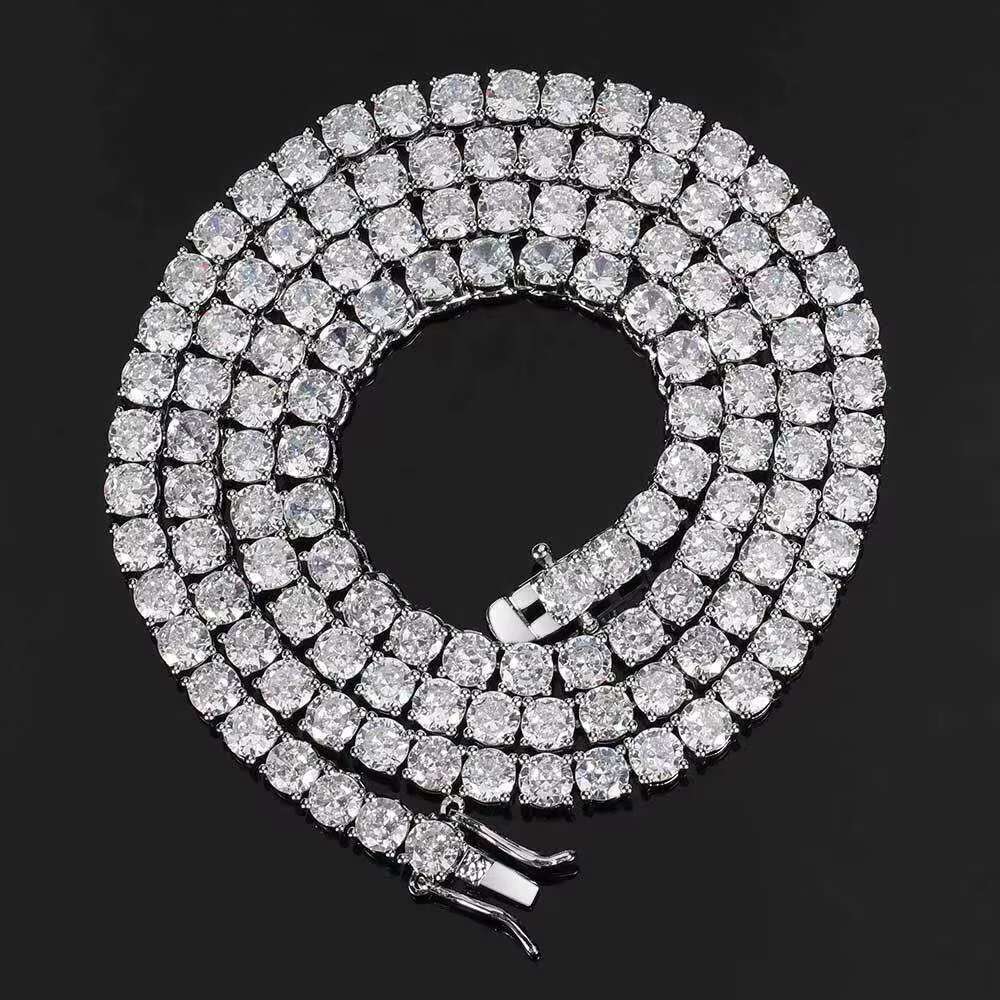 S925 Sterling Silver Moissanite Tennis Chain Inlaid with VVS Moissanite Hip-hop Bracelet Luxury Necklace