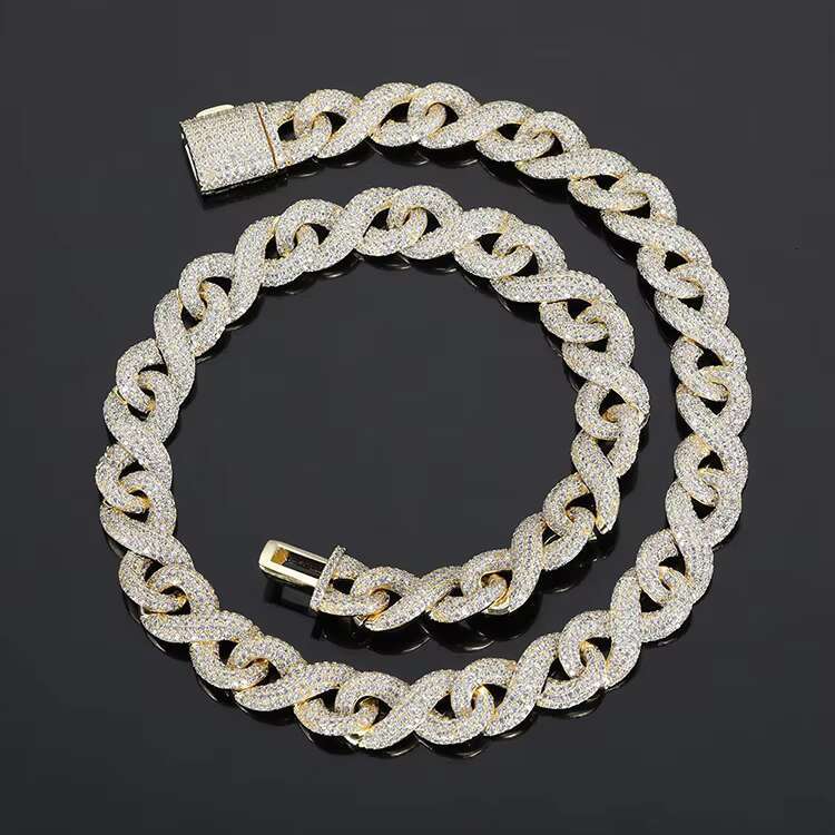 Fashion Design Infinity Cuban Link Chain 13mm Width S925 Silver Chain Hip Hop Necklace VVS Moissanite Cuban Chain Necklace