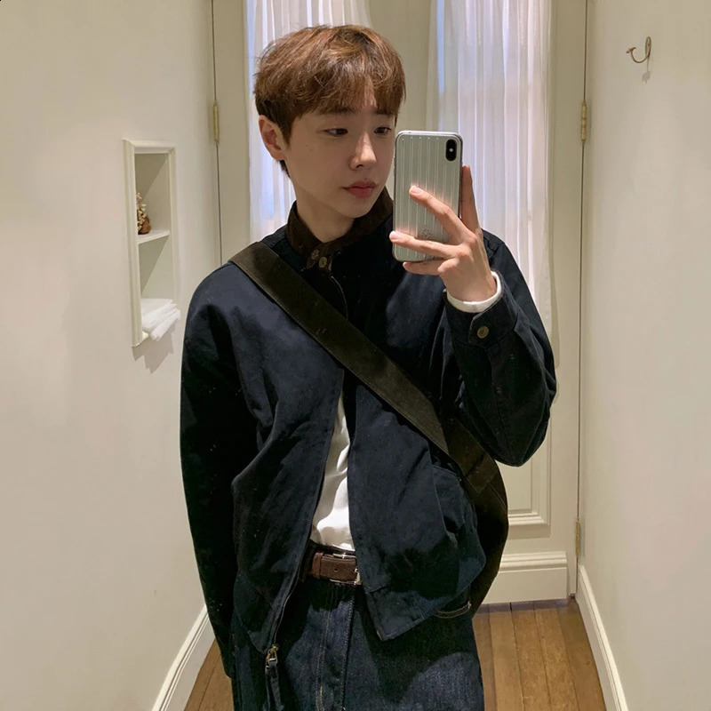 IEFB Contrast Color Mens Jacket Korean Stand Collar Loose Double sided Zipper Fashion Casual Jacket Spring Mens Jacket 9W780 250411