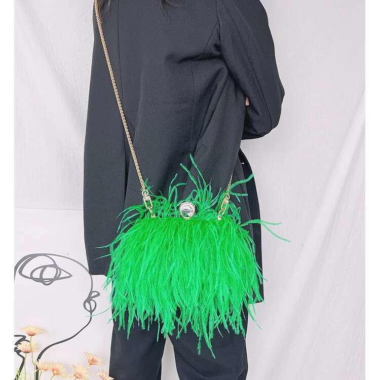 Ostrich Feather Party Evening Clutch Women Wedding Purses And Handbags Small Shoulder Chain Designer Bag 16 Color