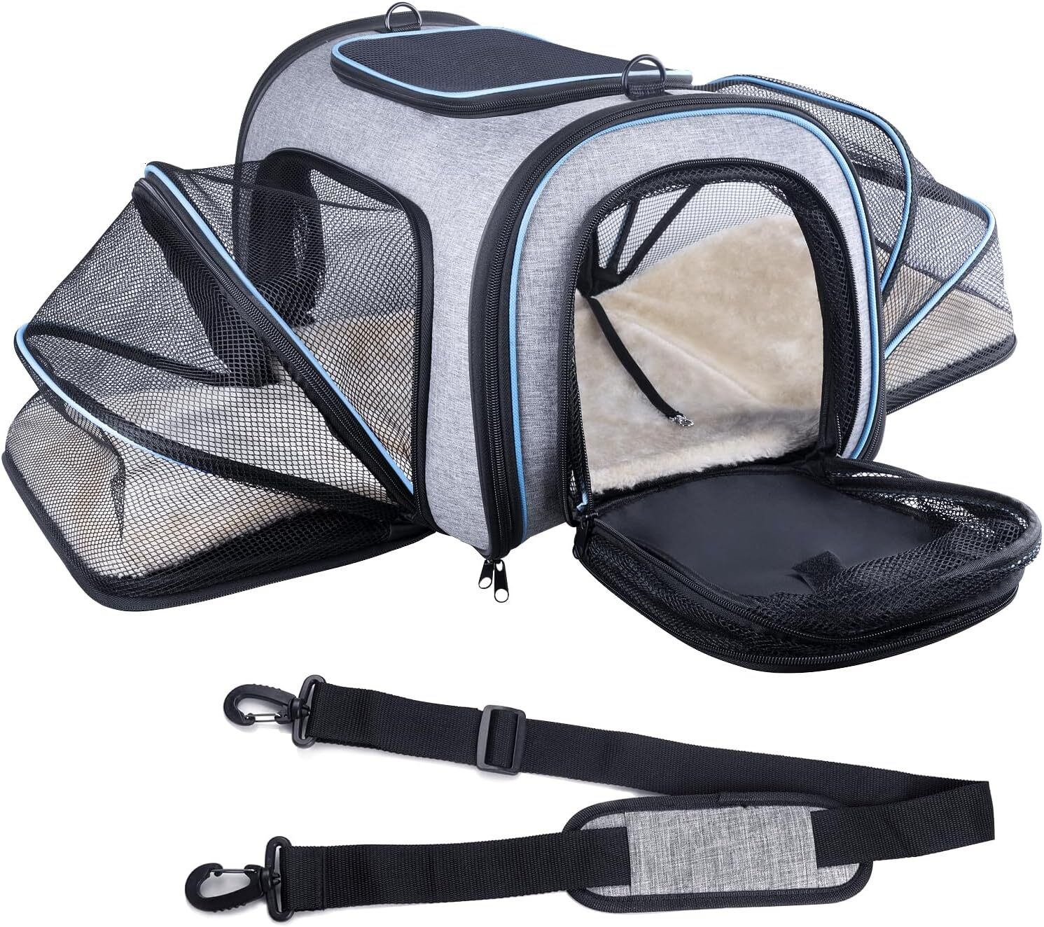 Siivton 4-way expandable pet harness, airline approved foldable cat soft edge harness with detachable wool pad, suitable for cats, puppies, and small 