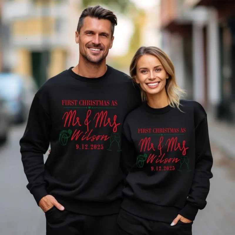 POD customization Custom Couples Christmas Sweatshirts Merry and Married First Christmas As Mr and Mrs Custom Gift for Newlyweds Couples HoodieT251112