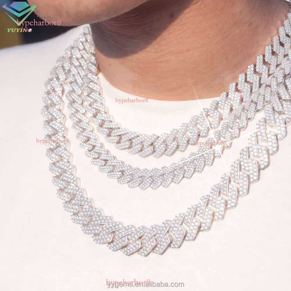 VVS Mossanite 2rows 8mm 10mm 12mm 14mm S Sier Dia Necklace Man Moissanite Hiphop Cuban k Chain