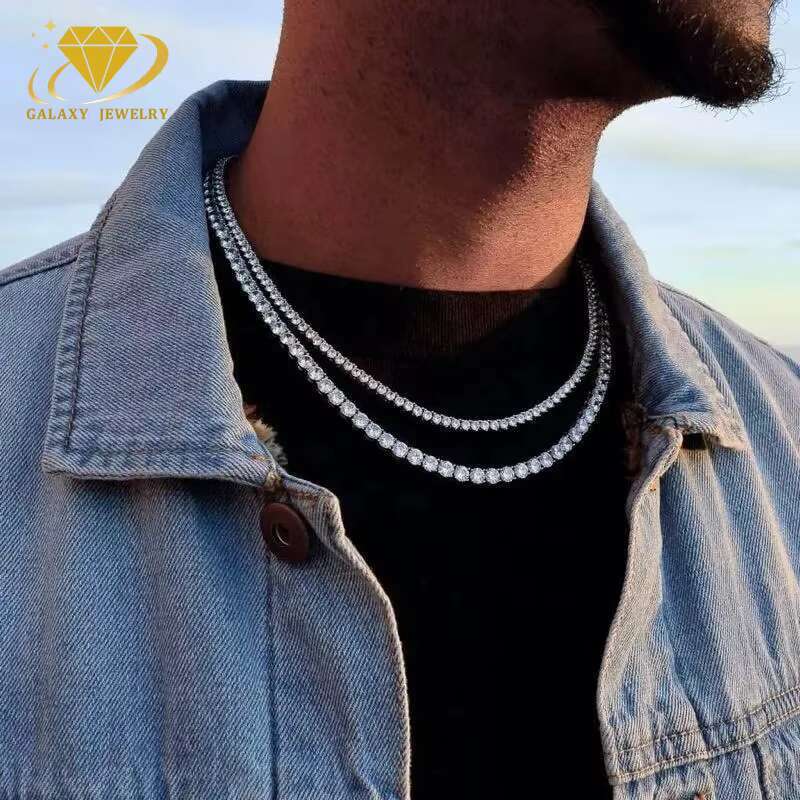 High Quality GRA Certified 3mm Tennis Chain Jewelry Hiphop 925 Sterling Silver Iced Out Moissanite Tennis Chain Necklace