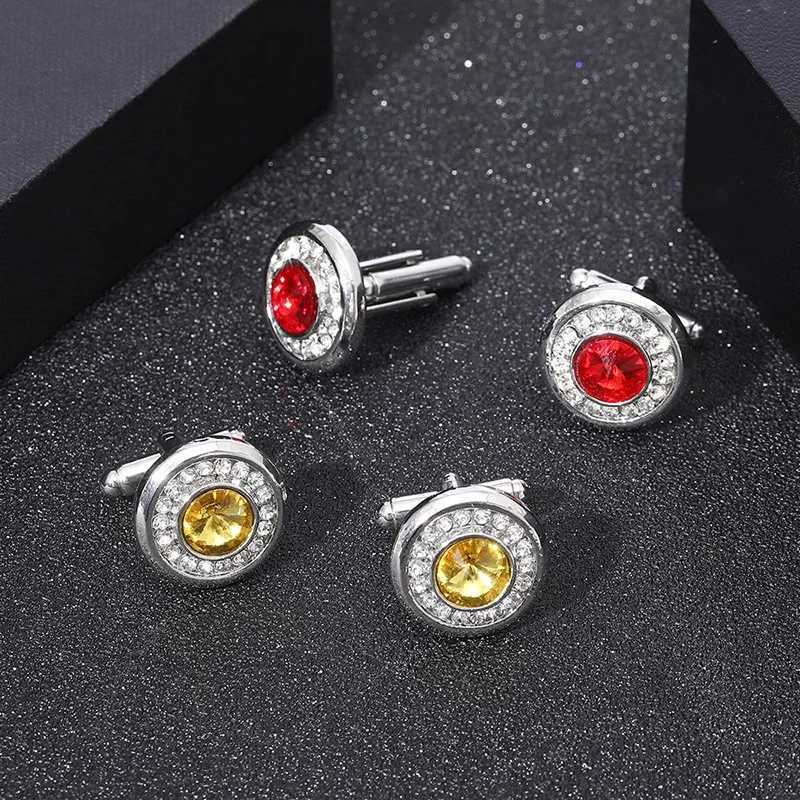 Luxury cubic zirconia mens cufflinks round rhinestone shirt cufflinks classic French set cufflinks high-quality mens jewelry giftsT250412
