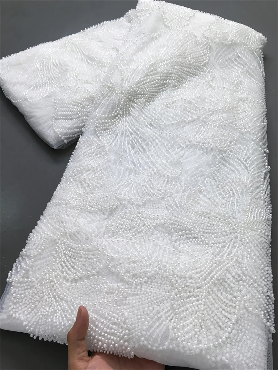 African French Tulle Mesh Beaded Lace Fabric High Quality 2025 Nigerian Mesh Lace For Women Wedding Dresses2.5yards 4034 250407