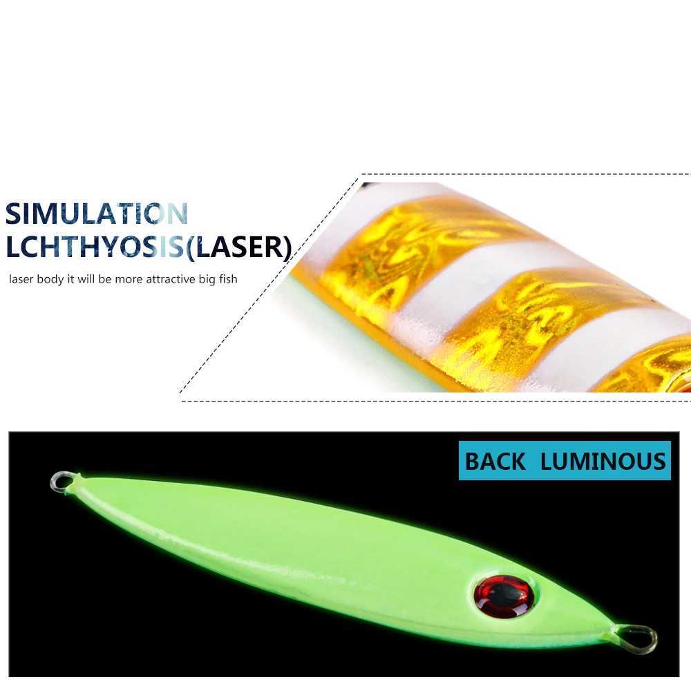 FISH KING 1PC 30G/40g/60G 3D eyes Laser Body Back Luminous Metal Jig Lure Paillette Knife Artificial Hard Bait Sea Fishing Lure Z250411
