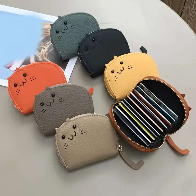 Cartoon Cat shaped design Wallet Women's Multi-card slots Cute Fashion Faux Leather Coin Purse Creative ID Card Holder ddmythur