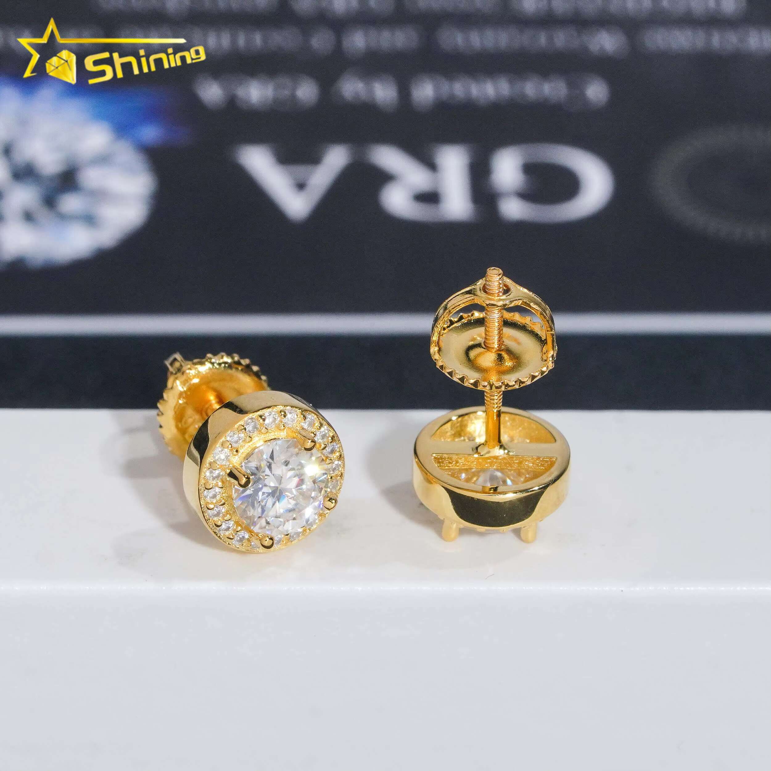 Fine Jewelry 925 Sterling Silver Iced Out Hip Hop Jewelry Diamond Stud VVS Moissanite Earrings
