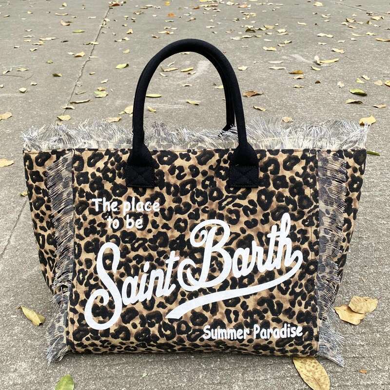 Casual Canvas Leopard Print Tote Bags For Women Designer Handbag Purses 2025 New In Tassel Letter Underarm Cloth Shoulder