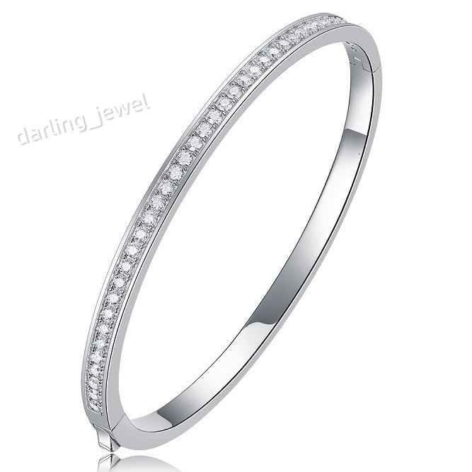 Wholesale Custom Women Fine Fashion Jewelry 925 Sterling Silver Moissanite Bangle Bracelet for Girl Valentines Day Jewelry Gift