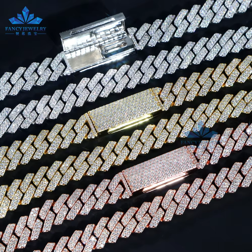 FancyJewelry 8mm 10mm 12mm Moissanite Sterg Sier Pass Dia Tester Bracelet Necklace Men's Cuban Chain