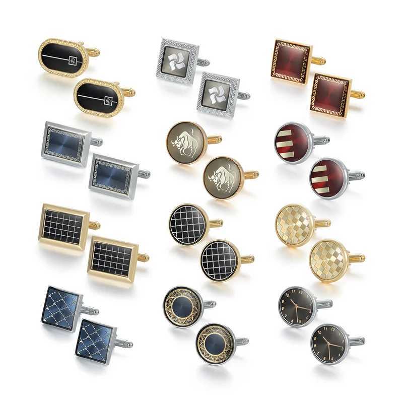 Mens shirts cufflinks mens luxury wedding guests gifts round square fashionable jewelry mens cufflinks tie clipsT250412