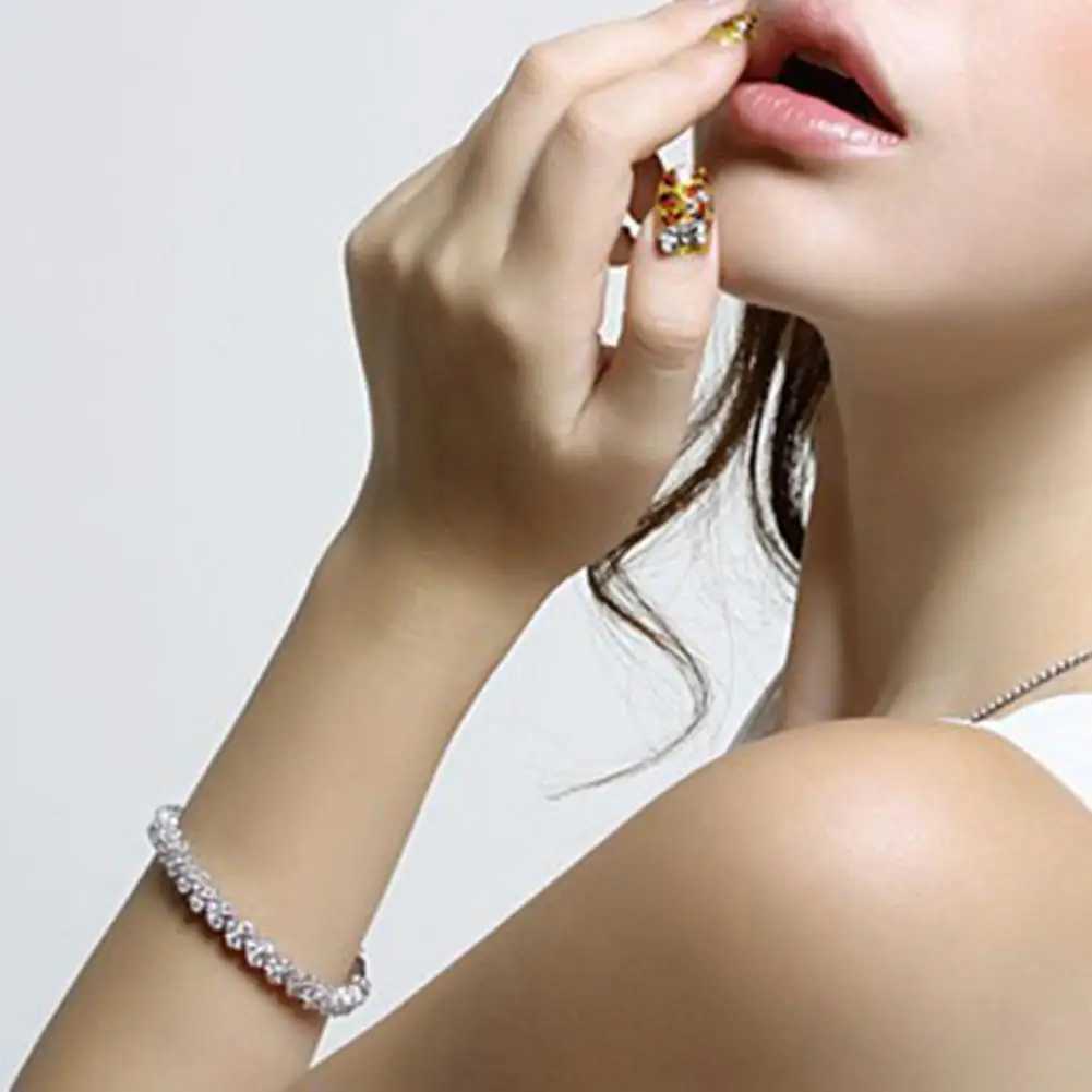 Elegant Woman Bracelets Bangle Chain Shiny Plated Cubic Zircon Rhinestone Inlaid Bangle BraceletC250411