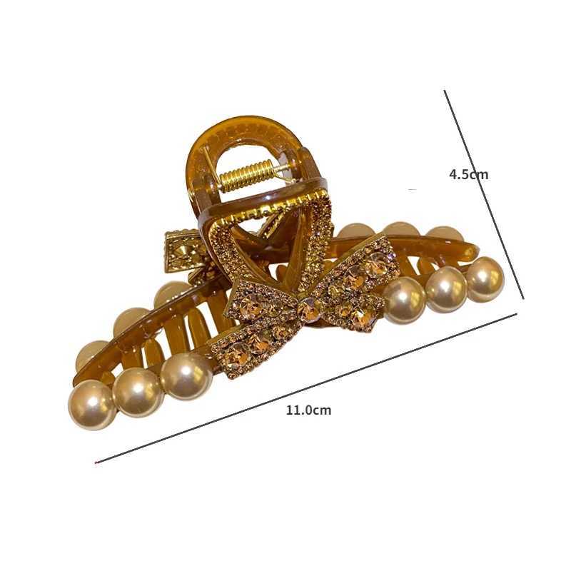 2024 Fashion Korean Edition Pearl Crystal Bow Horse Tail Claw Clip Girl Hair Accessories Y2504012