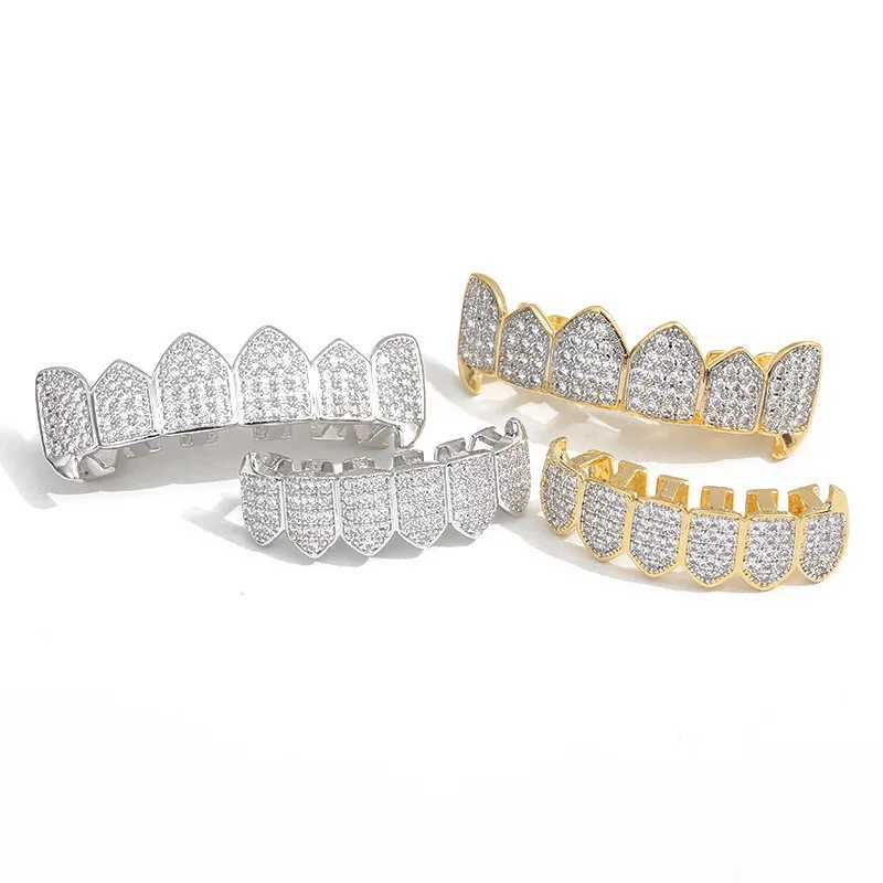 YONGX 6/6 Ice Out CZ Stone Teeth Grill Suitable for Women Hip Hop Shining Zircon Teeth Hat Bracket Jewelry Bottom W250412