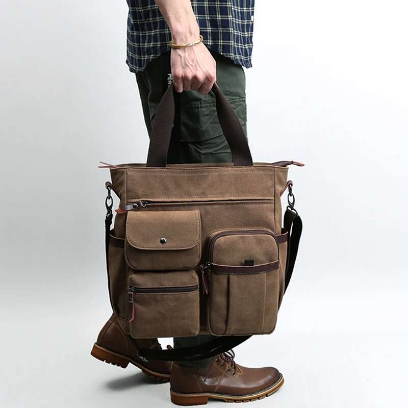 Canvas Briefcase Business Messenger 13 Inch Laptop Vintage Shoulder Bag For Women And Men