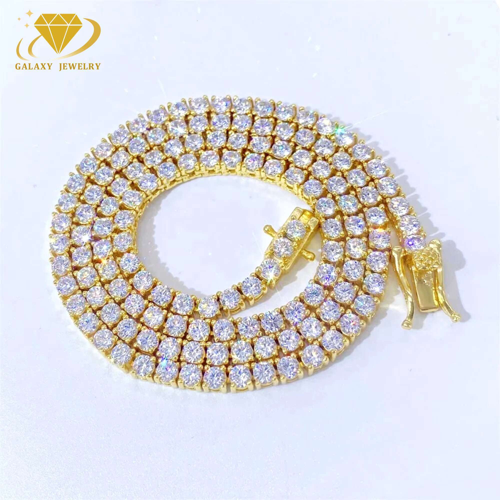 Hot Selling Tennis Chain 4mm 5mm 6mm Round Cut Moissanite Diamond S925 Iced Out 10k 14k 18k Gold Plated Tennis Bracelet Necklace