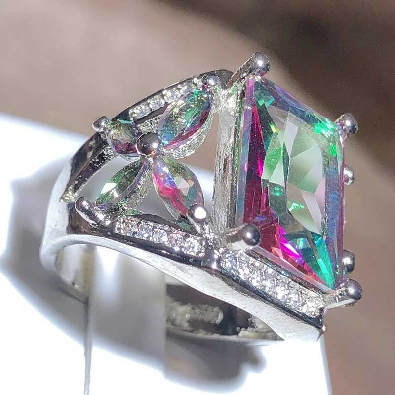 925 printed Gothic dazzling square zirconia womens ring multi-color crystal engagement ring party jewelry decorationXJ250412