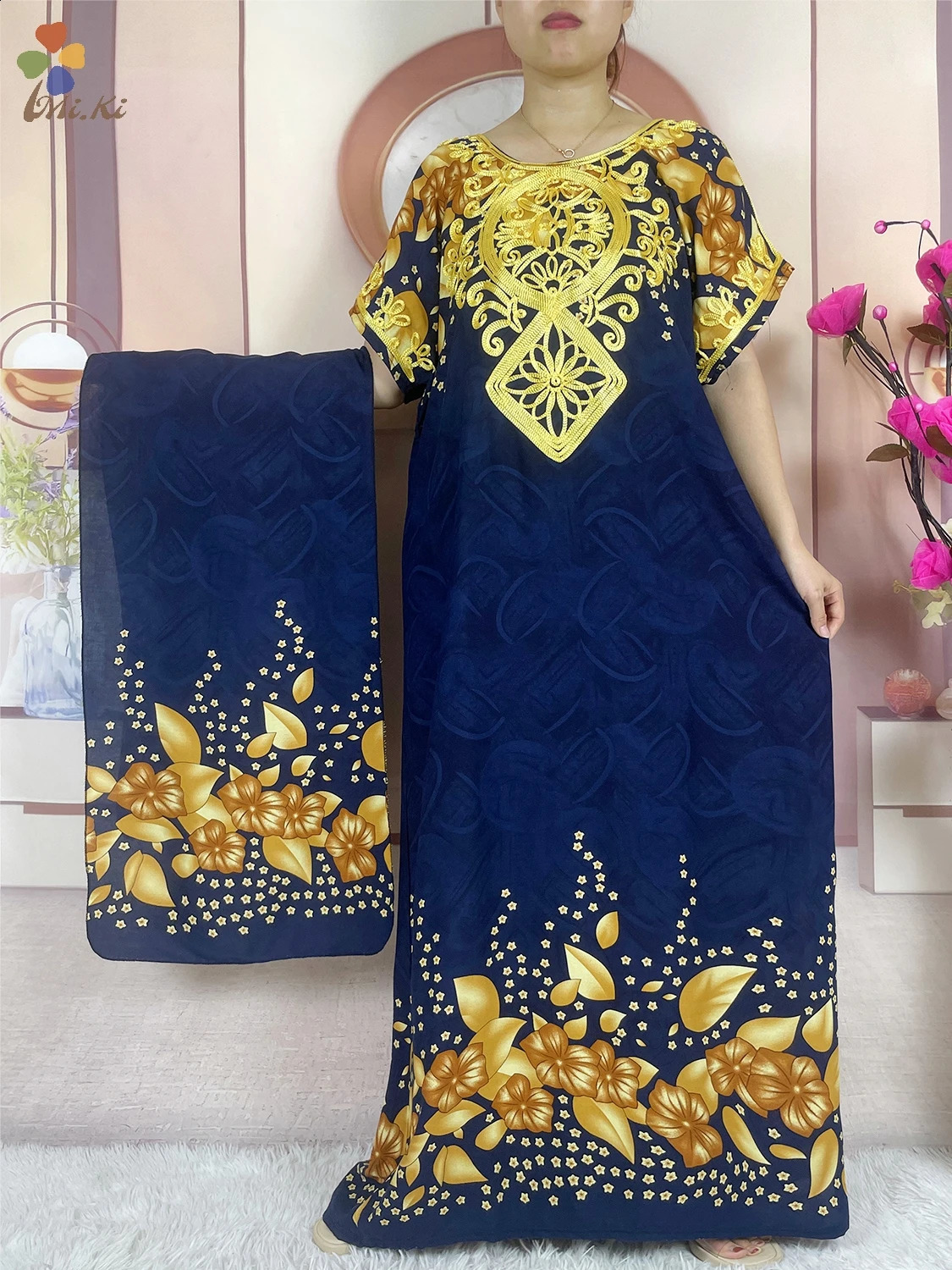 Womens summer clothing selling ed printed loose dress Kaftan African womens Islamic short sleeved 250411