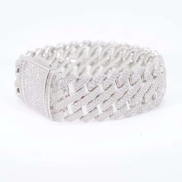 Custom Miami Bracelet S925 Sterling Silver Two Rows VVS Moissnanite Diamond Heavy Cuban Bracelet for Hiphop Mens Life
