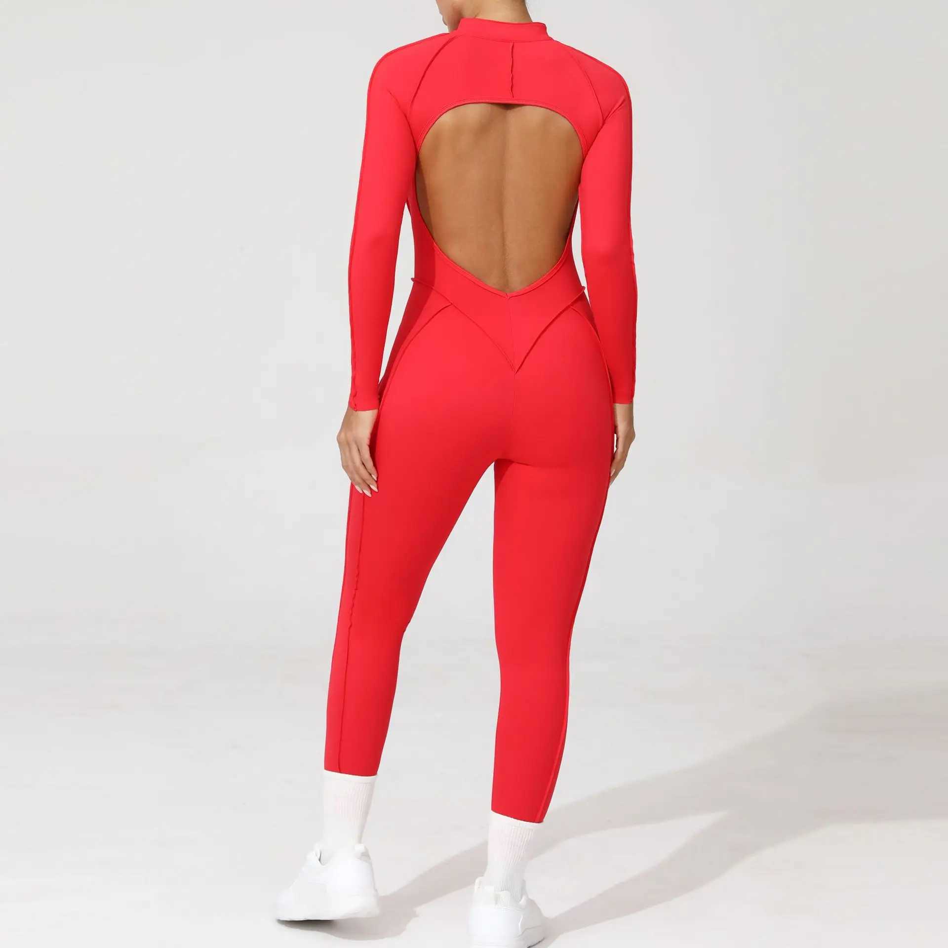 Seamless Yoga Jumpsuits Sports Fitness Peach Hip Half-open Zipper Tight Backless One-piece Workout Gym Tracksuits for Women J251112