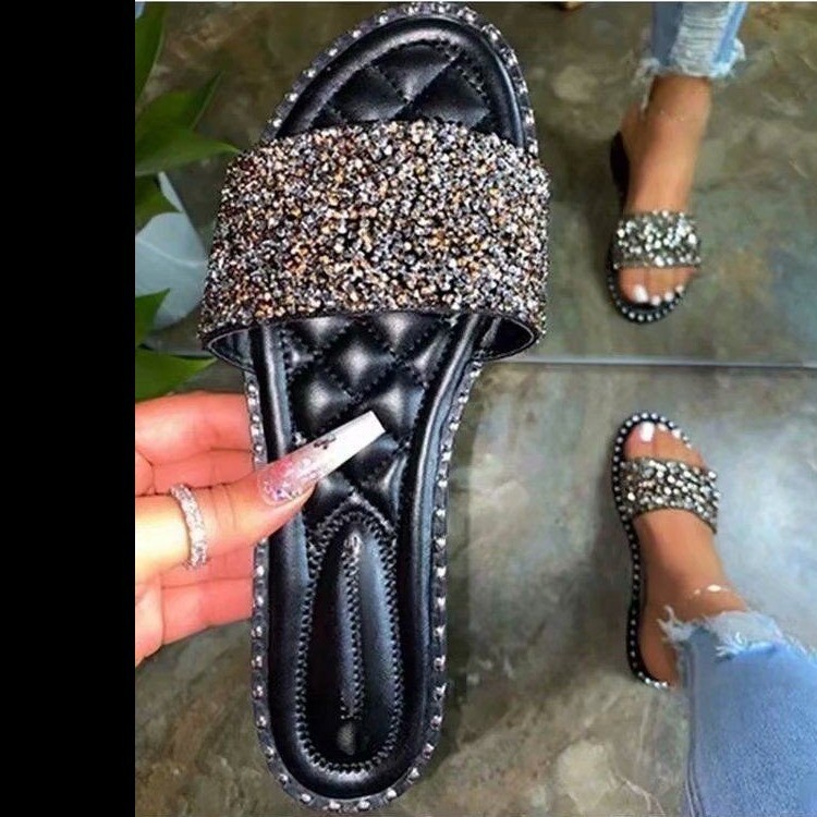 Designer Fashion Trend Women's Flat Bottomed Sparkling Casual Versatile Slippers