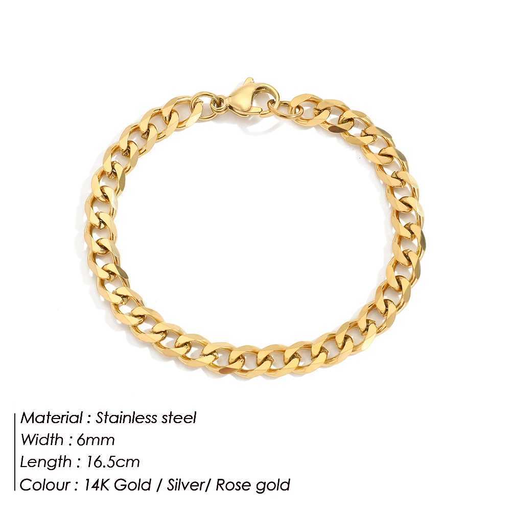 gold color Cuba chain charm bracelets for women Stainless steel link chain Lobster clasp snap button jewelry drop shippingC250411