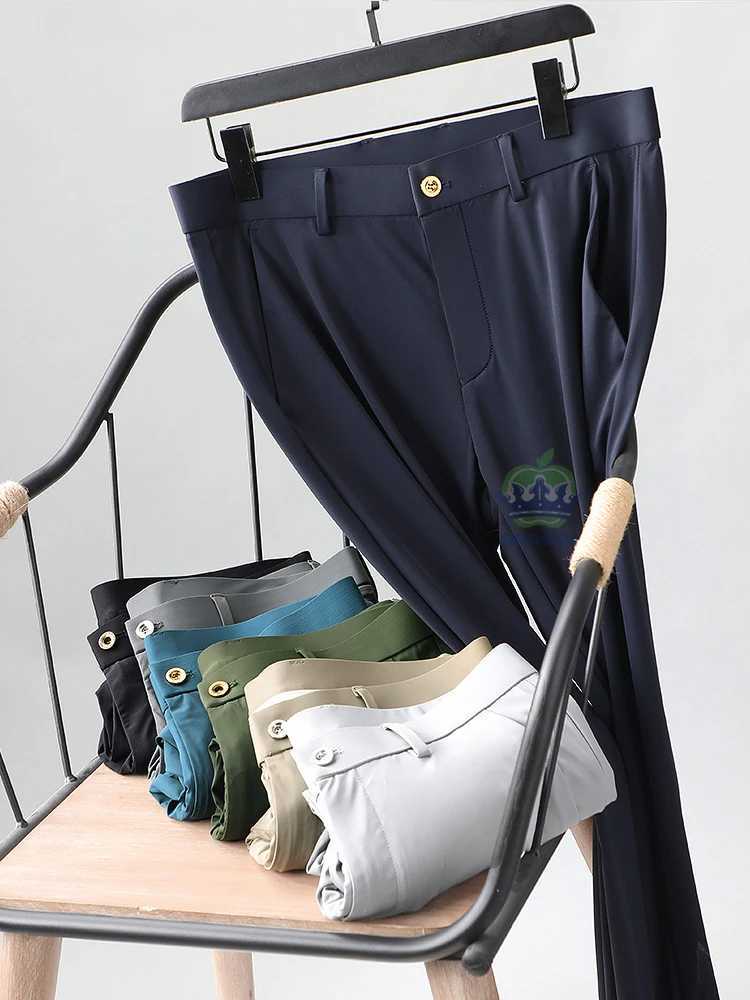 High stretch fabric summer thin ice silk business pants mens elastic waist classic workwear formal workwear Trouser Plus size 40 W250411
