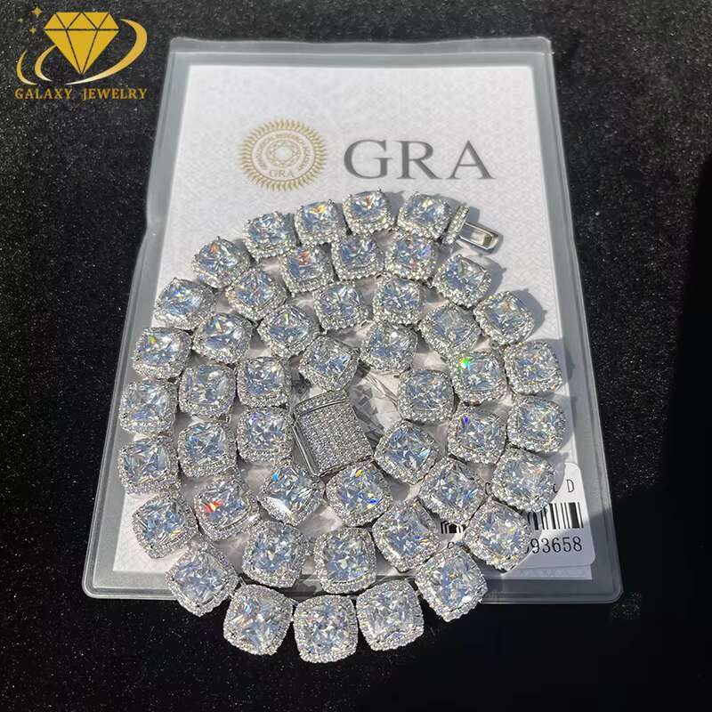 Fashion Jewelry GRA Certified 925 Sterling Silver 12mm White Vvs Iced Out Moissanite Sugar Tennis Chain Necklace for Man