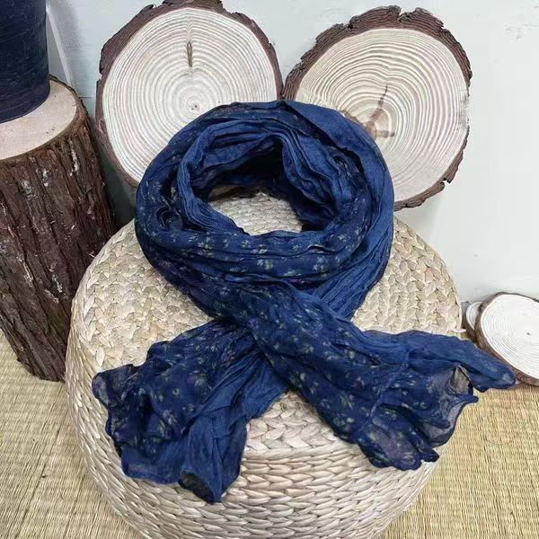 T463 cotton and linen small floral color matching scarf for women, warm and versatile, casual, ethnic style, long neck protection