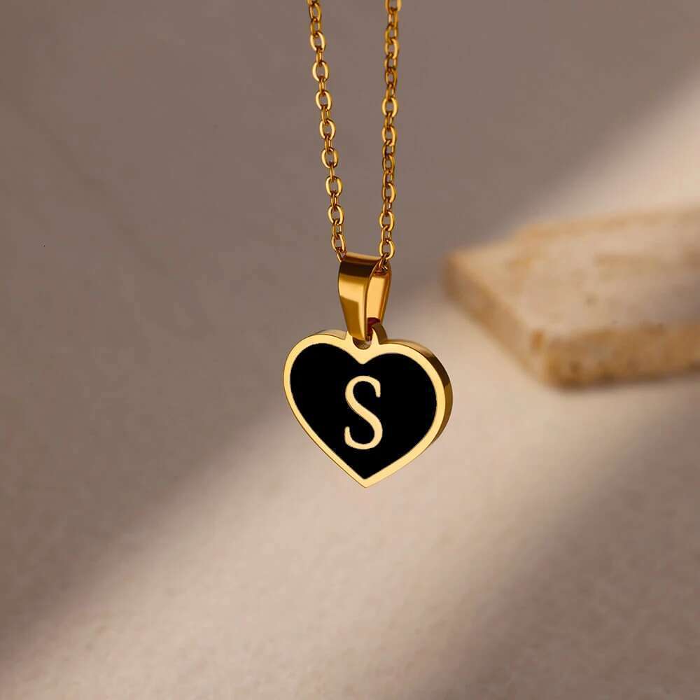 Initial Letter for Women Clavicle Chain Heart Pendant Necklaces Alphabet Stainless Steel Jewelry Freeshipping collares