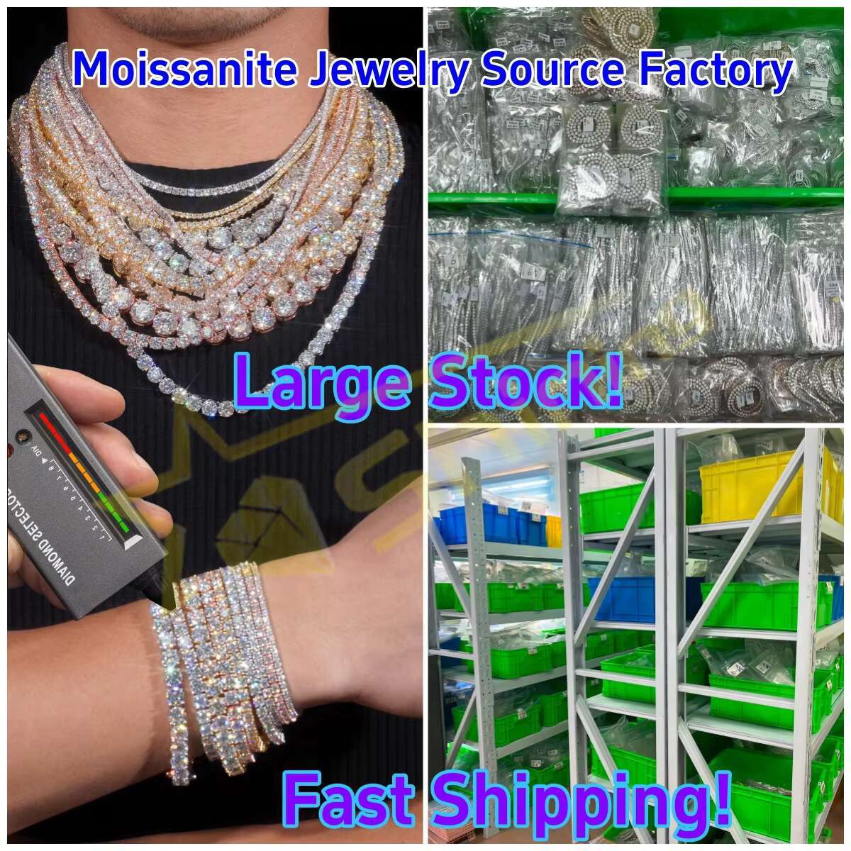 Pass Diamond Tester Large Stock Hip Hop Jewelry 2.0mm-6.5mm VVS Moissanite Diamond 925 Silver Iced Out Tennis Chain Necklaces