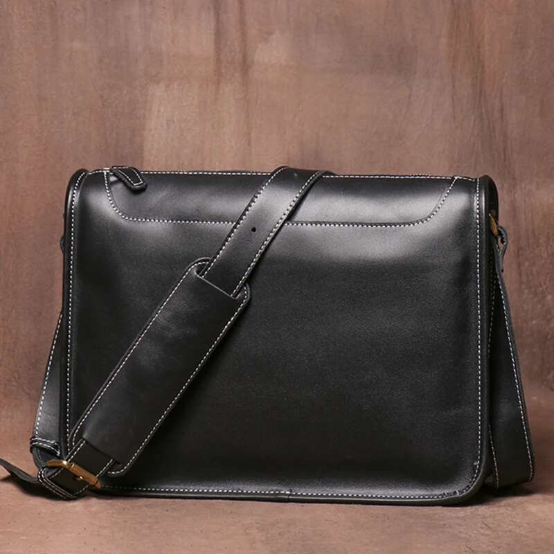 LUOKIR Men's Vintage Crazy Horse Cowhide Crossbody Simple Casual Genuine Leather Shoulder Messenger Bag For 12.9 Inch Ipad