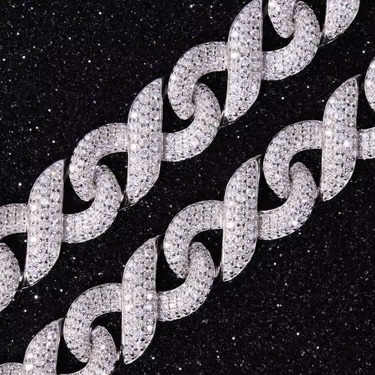 Yu Ying Sterling Silver Iced Out Necklace 13mm Wide GRA Moissnaite Diamond Infinite Cuban Link Chain for Hiphop